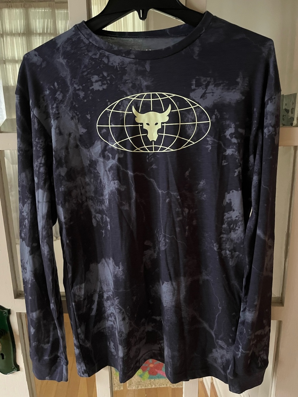 Under Armour Boys Black Marble Long Sleeve Tee with Lime Globe Logo - Size YXL